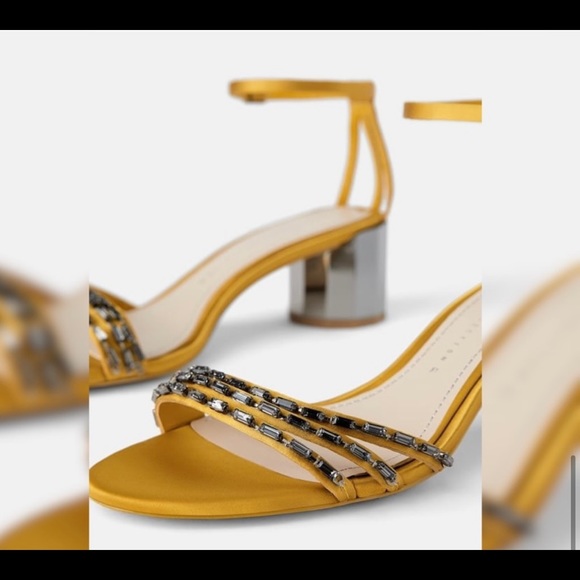 ZARA women's GEOMETRIC HEELED BEADED SHOES mustard